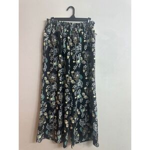 Bloomchic Black Paisley Floral Wide Leg Smocked Waist Boho Pants Plus Size 18-20